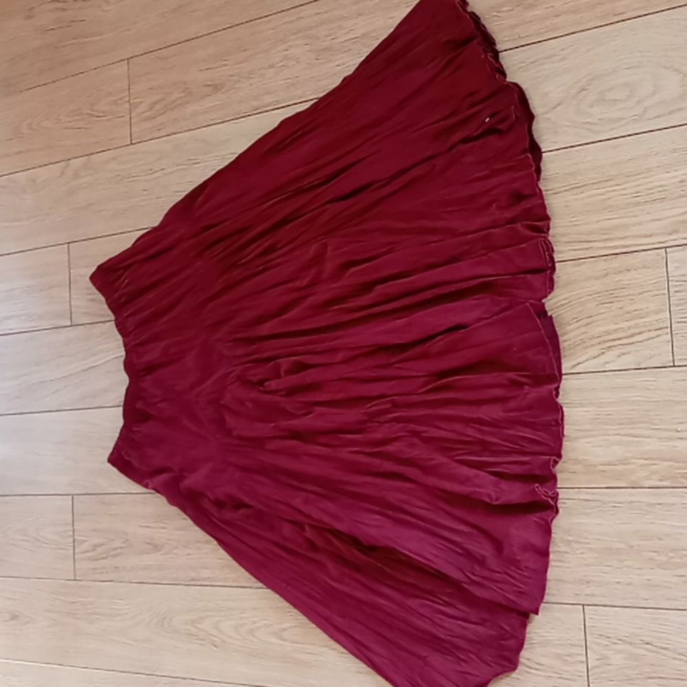 Maroon Faux Suede Boho Lagenlook Skirt